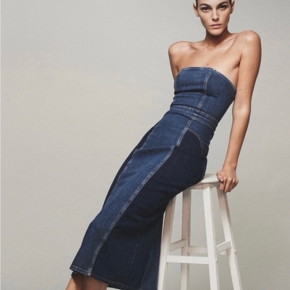Zara Two-Tone Strapless Denim Midi Dress - Blue - Picture 3 of 3